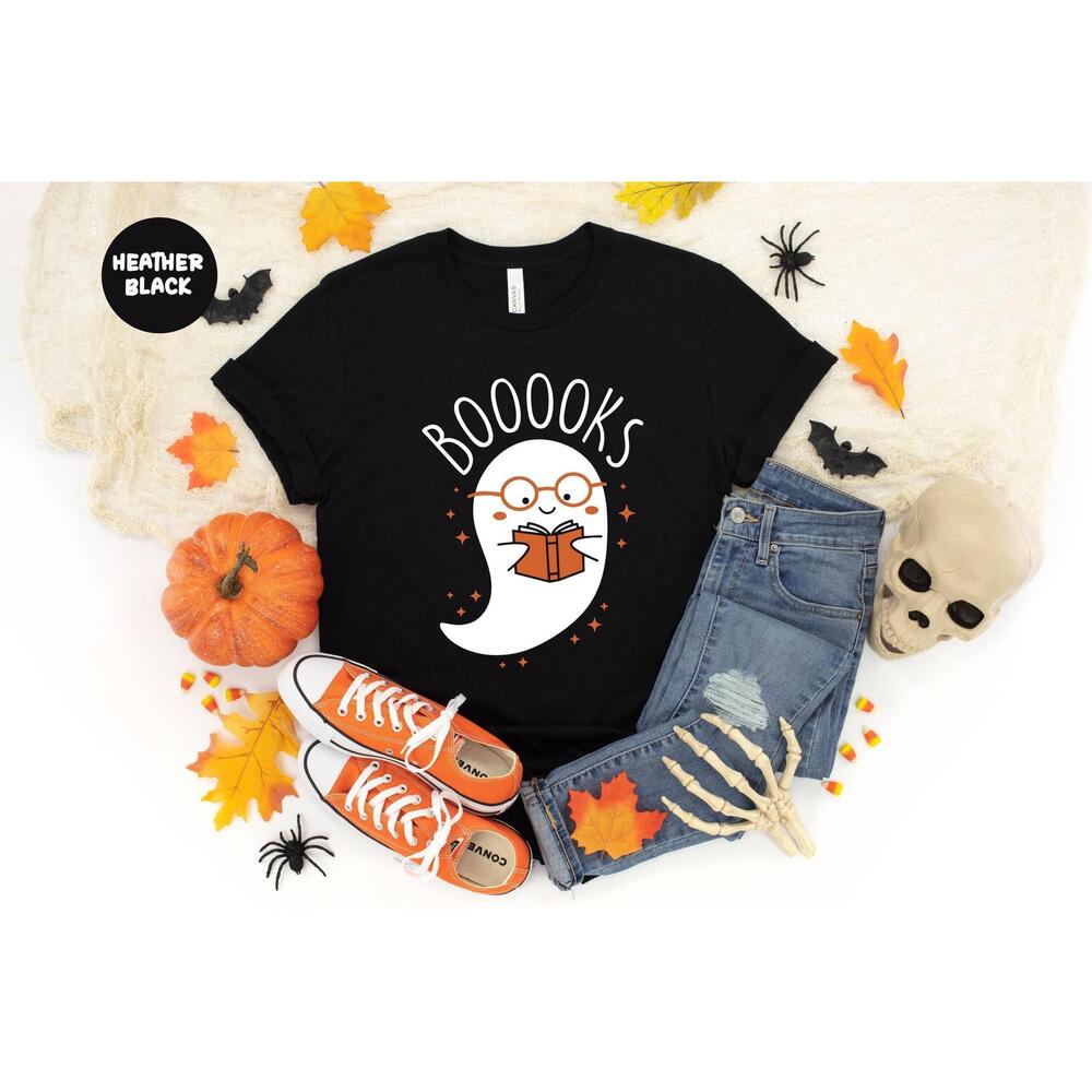 Booooks Ghost Books Halloween Reading Teacher Shirt